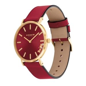 Coach New In Box Signature Rose Red Leather Water Resistant Watch 36mm